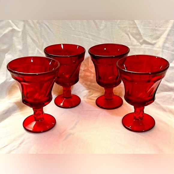 Fostoria Other - Fostoria Jamestown Ruby Red Wine Juice Goblets Drinking Glasses VTG MCM Set of 4
